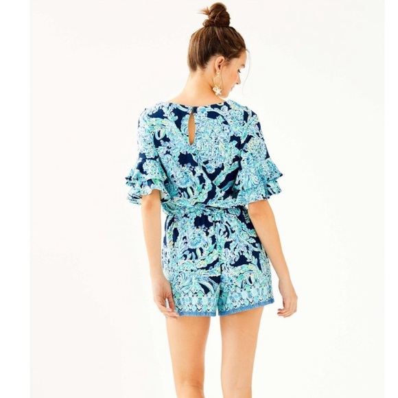 Lilly Pulitzer Lula Romper High Tide Navy Scuba Doo Engineered Shorts Size Small - Picture 3 of 13